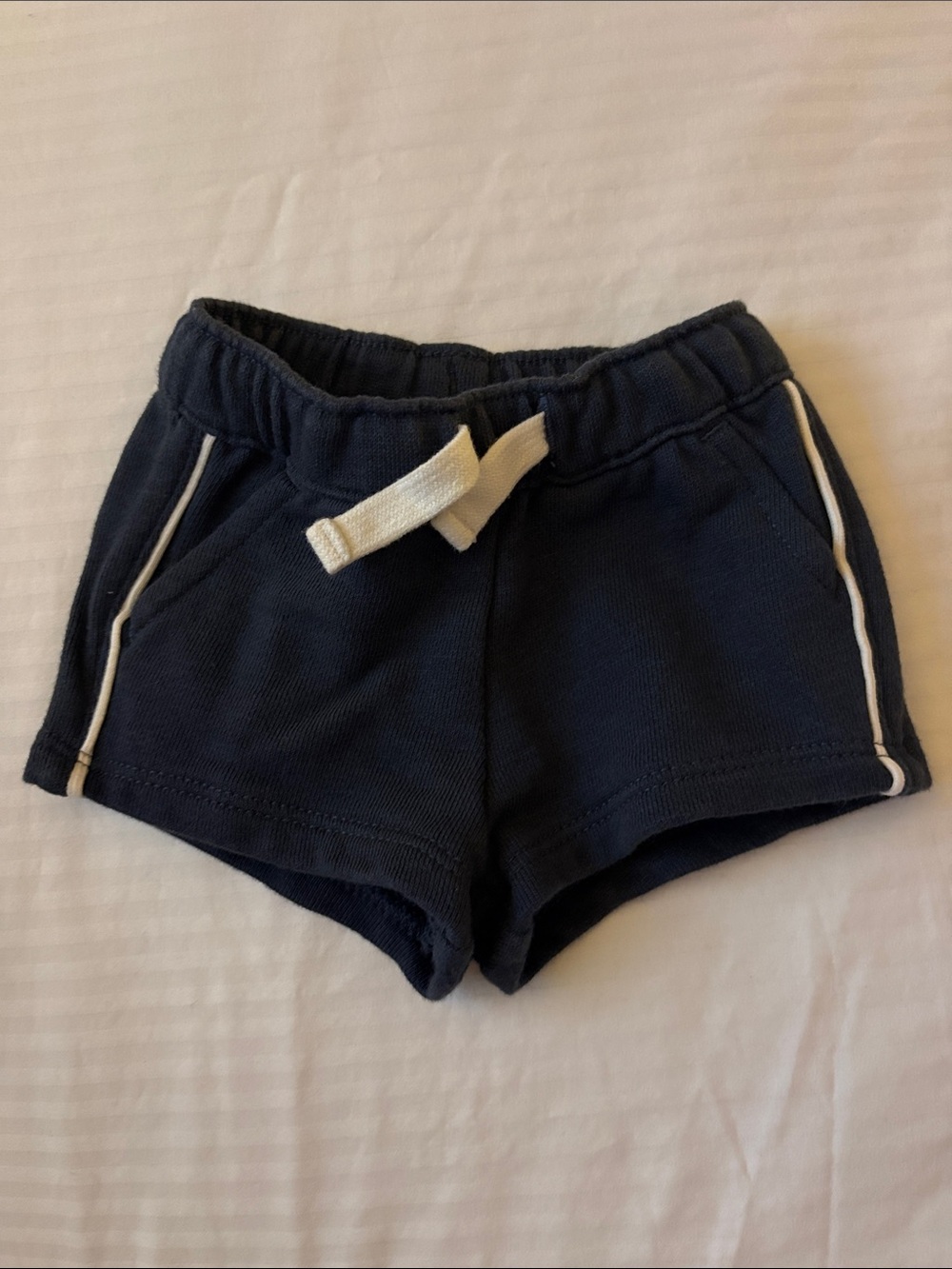 Navy Baby/Toddler Knit Shorts with White Drawstring *GOTS Certified*